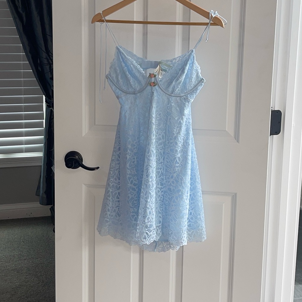 FOR LOVE & LEMONS Creamsicle Lace Slip Dress 27985 Light Baby Blue Flower Medium - Picture 3 of 9